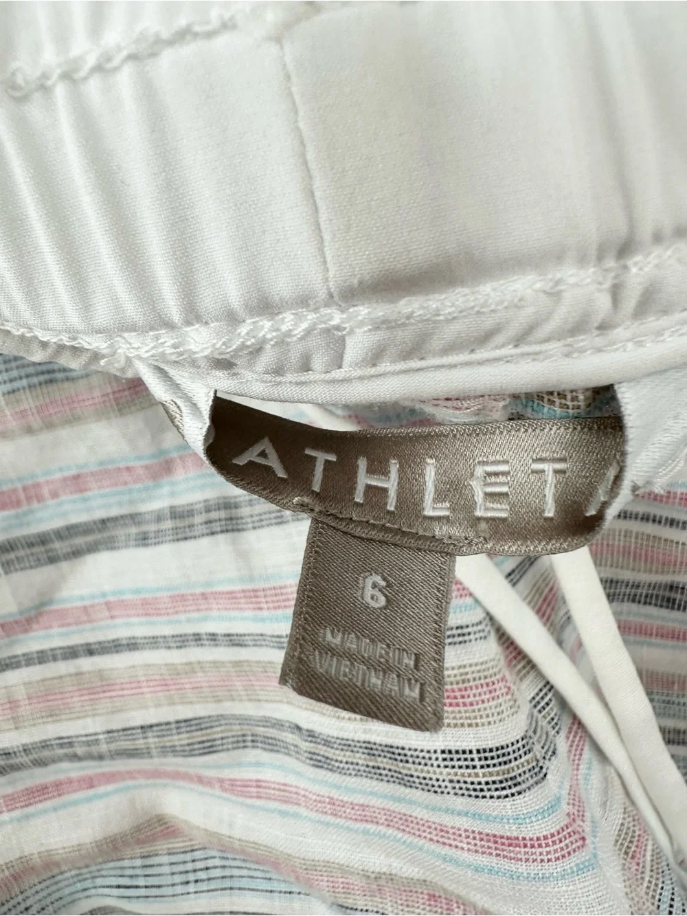 Athleta Cabo Beachside Linen Striped Shortie Shorts Women's Size 6